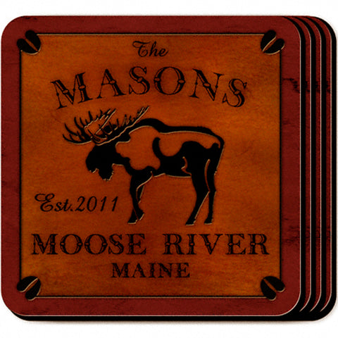 Cabin Series Coaster Set - Moose - PersonalizationPop Test Store