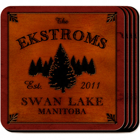 Cabin Series Coaster Set - Spruce - PersonalizationPop Test Store