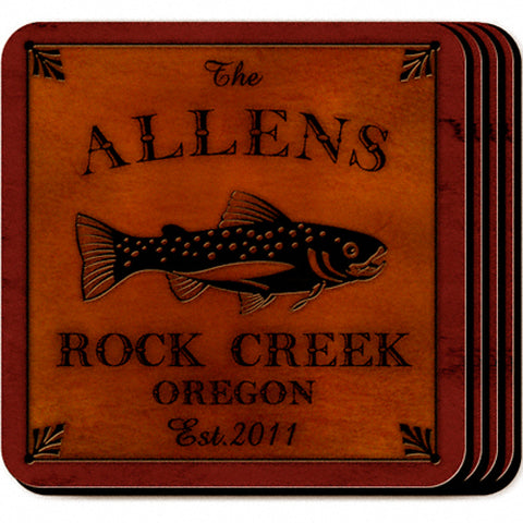 Cabin Series Coaster Set - Trout - PersonalizationPop Test Store