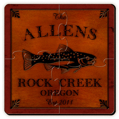 Cabin Series Coaster Puzzle - Trout - PersonalizationPop Test Store