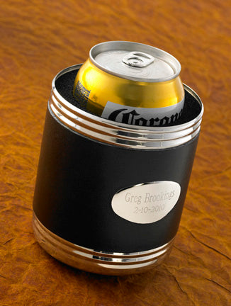 Black Leather Can Holder - PersonalizationPop Test Store
