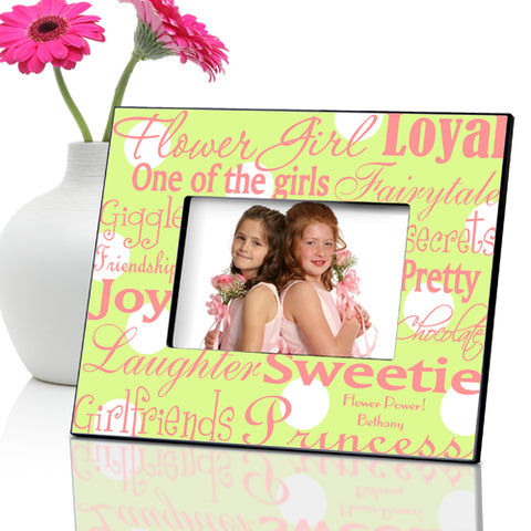 Personalized Flowergirl Frame - Green Dots - PersonalizationPop Test Store