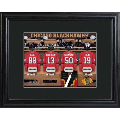 NHL Locker Room Print in Wood Frame - Black Hawks