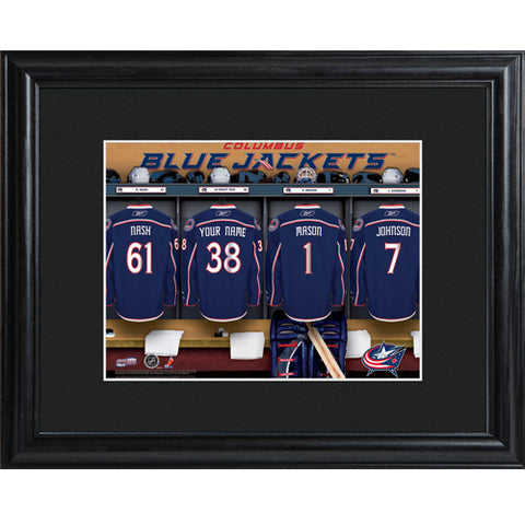 NHL Locker Room Print in Wood Frame - Blue Jackets