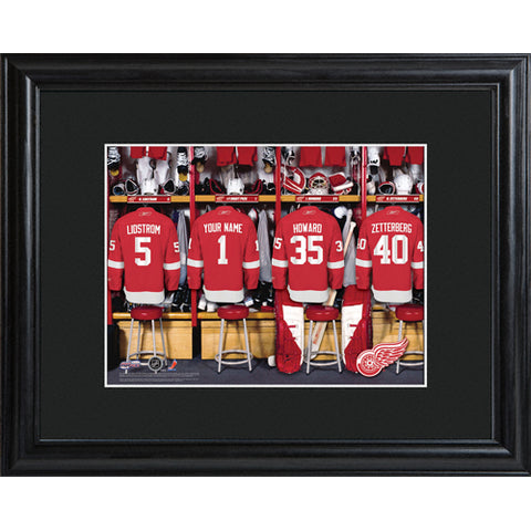 NHL Locker Room Print in Wood Frame - Red Wings