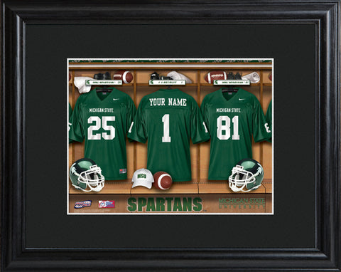 College Locker Room Print in Wood Frame - Michigan State