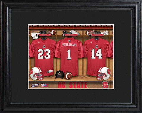 College Locker Room Print in Wood Frame - North Carolina State