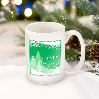 Winter Holiday Coffee Mug - Green Snowcaps