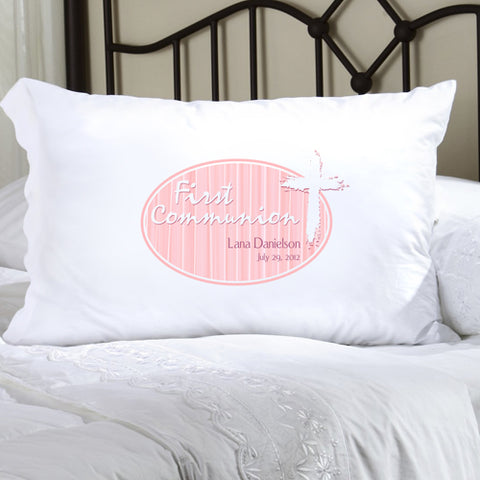 First Communion Pillow Case - Light of God Pink