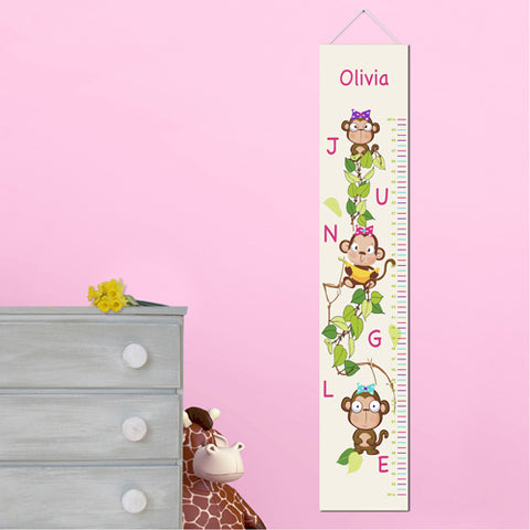 Kids Canvas Height Chart - Girly Monkey