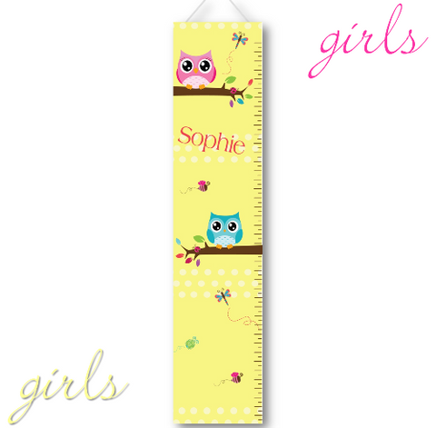 Kids Canvas Height Chart - Yellow Owls