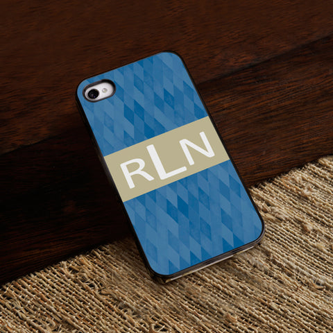 Personalized Black Trimmed iPhone cover - Blue Diamonds - PersonalizationPop Test Store