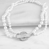 White Personalized Pearl Necklace with Rhinestone Toggle