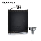 GENNISSY 7oz Black Leather Covered Hip Flask With Funnel Luxury Brand Drink Flasks Best for Groomsmen Gifts - PersonalizationPop Test Store