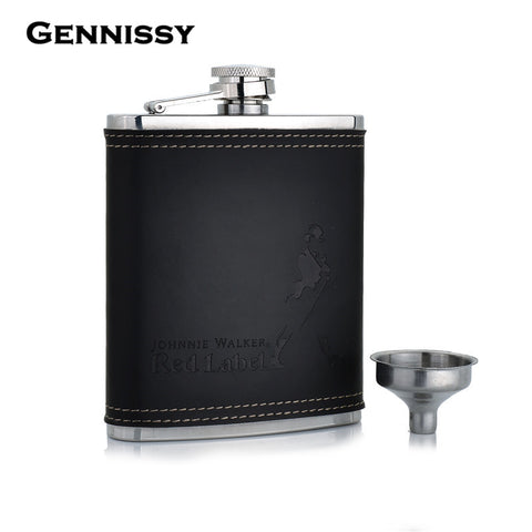 GENNISSY 7oz Black Leather Covered Hip Flask With Funnel Luxury Brand Drink Flasks Best for Groomsmen Gifts - PersonalizationPop Test Store