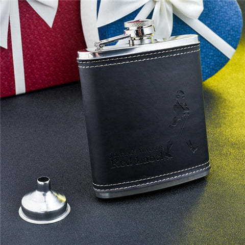 GENNISSY 7oz Black Leather Covered Hip Flask With Funnel Luxury Brand Drink Flasks Best for Groomsmen Gifts - PersonalizationPop Test Store